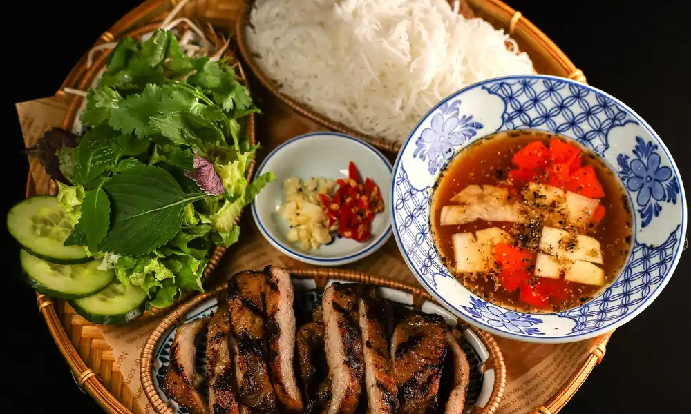 Hanoi-Style Vermicelli Noodle with Grilled Pork Jowl